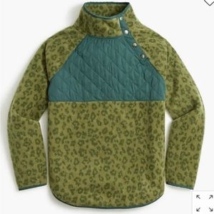 NWT J Crew Quilted Button-Neck Sherpa Tunic Small Green Leopard BA200.